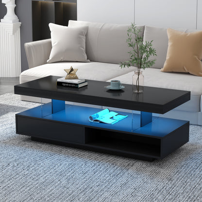 LED Coffee Table with Display and Storage Black
