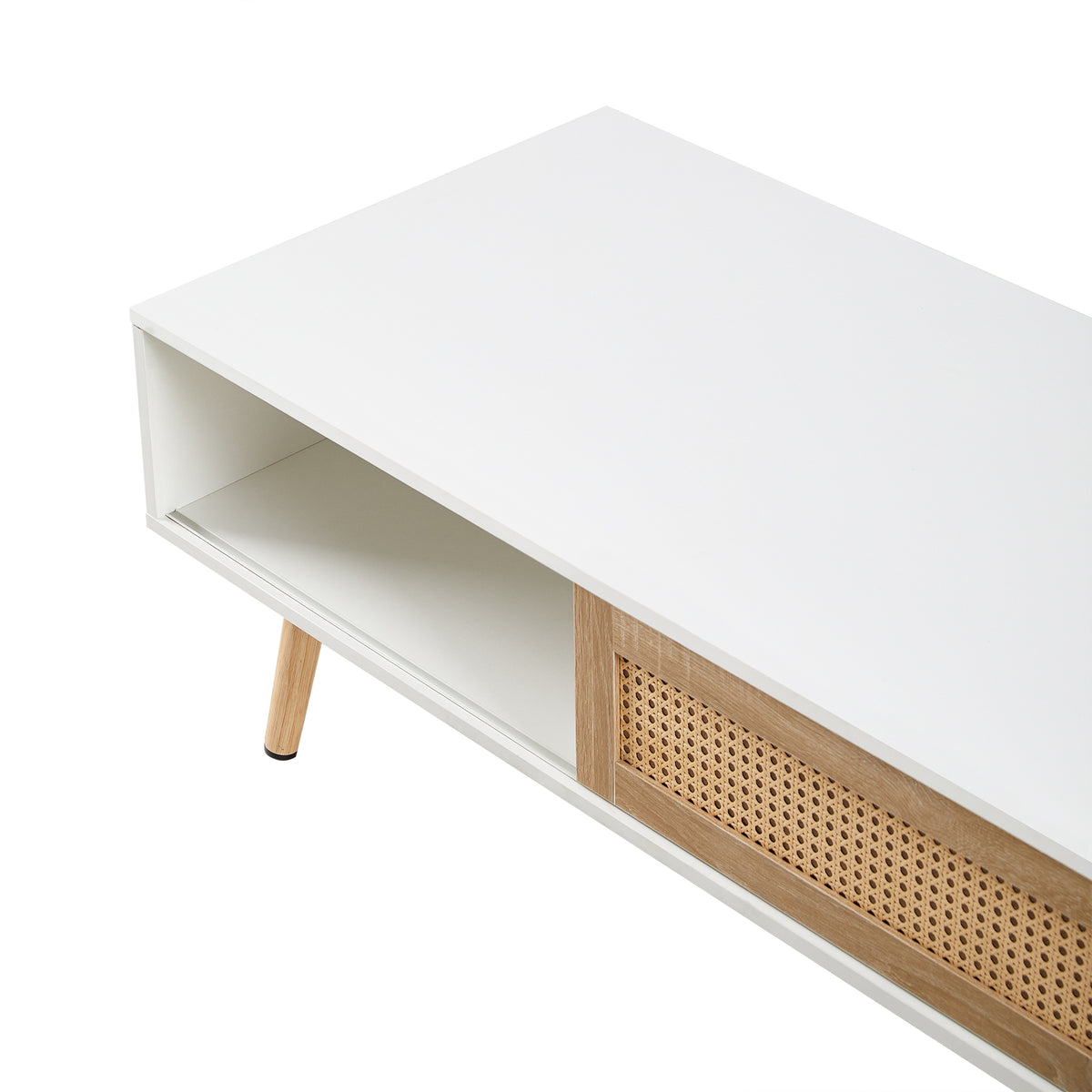 Rattan Coffee Table with Sliding Door White