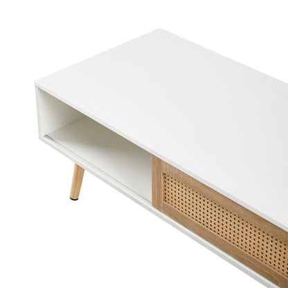 Rattan Coffee Table with Sliding Door White
