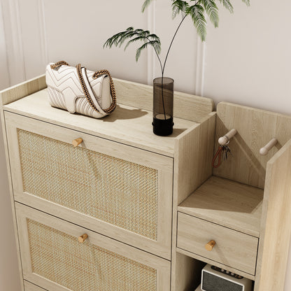 Bohemian Shoe Cabinet with Rattan Flip Drawers Natural