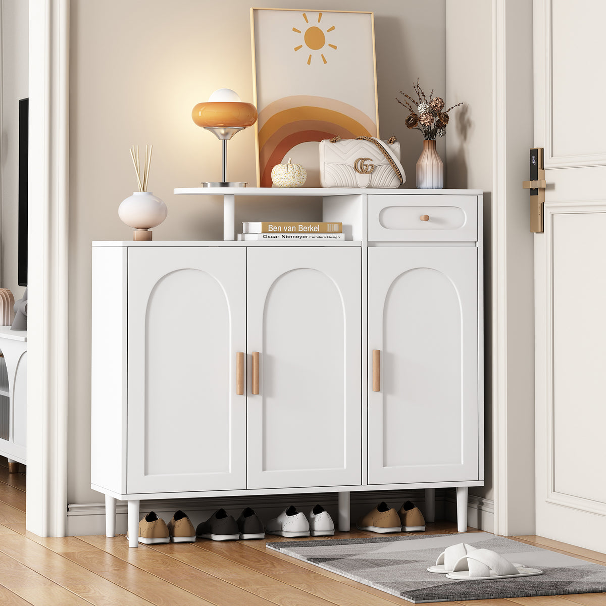 Elegant Shoe Cabinet with Adjustable Shelves White