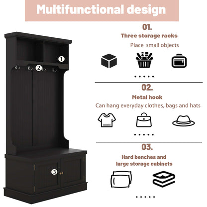 Hall Tree with Drawers and Hooks Black