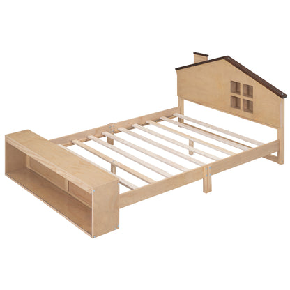 Full Platform Bed with LED Headboard – Natural Wood