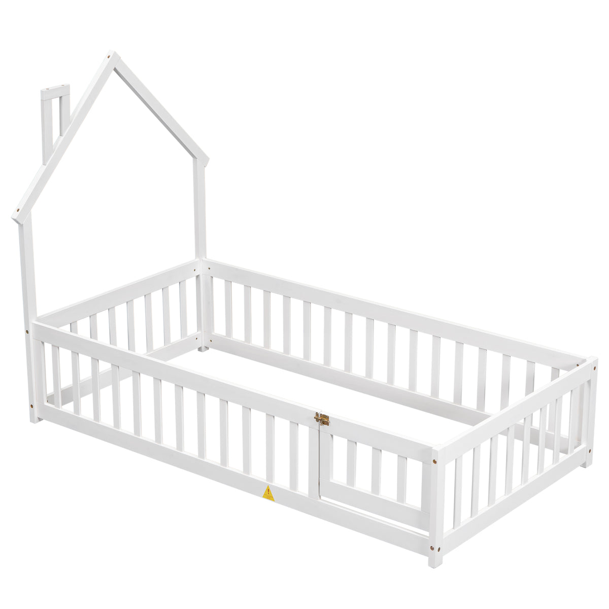Twin Floor Bed with Fence – White Finish