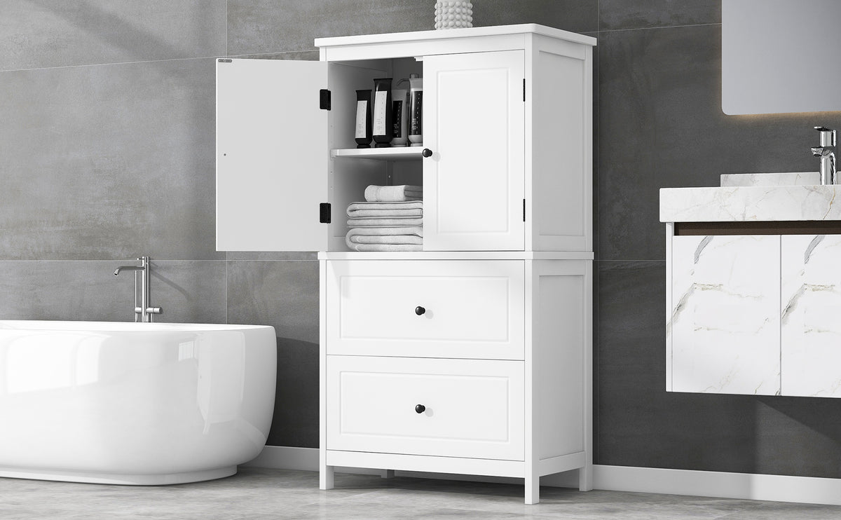 White Bathroom Storage Cabinet with Drawers