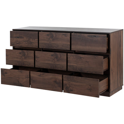 Mid-Century 9-Drawer Dresser Dark Brown