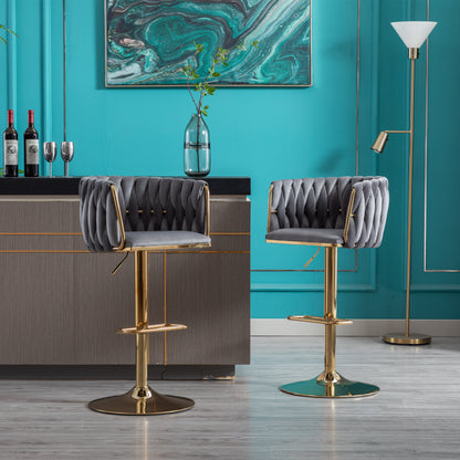 Velvet Swivel Bar Stools Set of 2 Gray