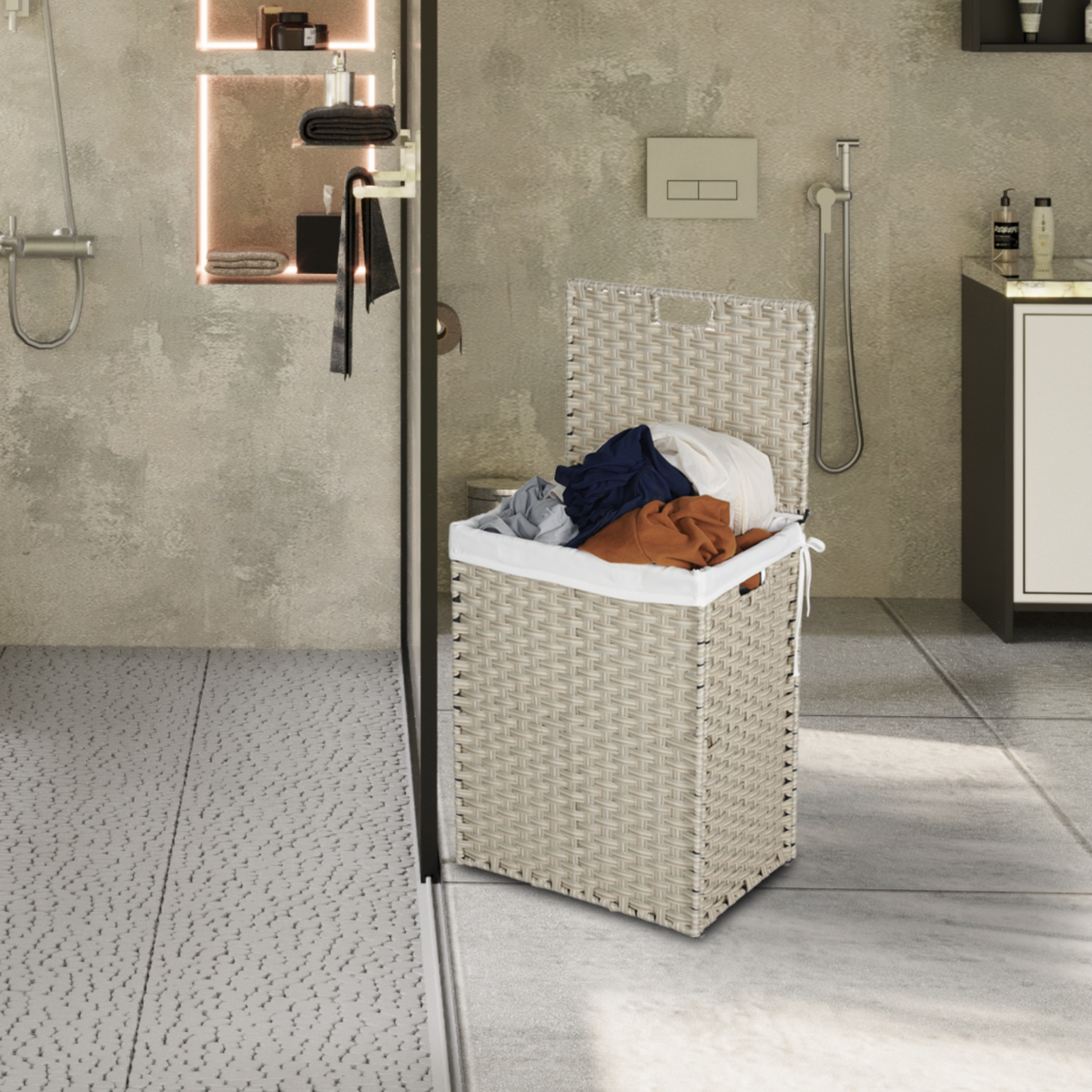 Light Grey Laundry Hamper with Lid and Wheels