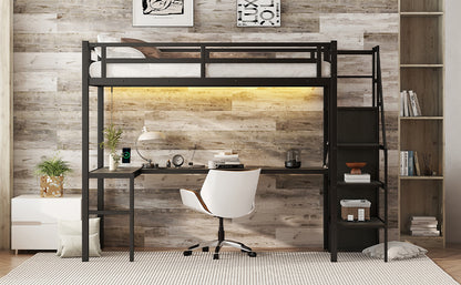 Loft Bed with USB and Adjustable Shelf Black