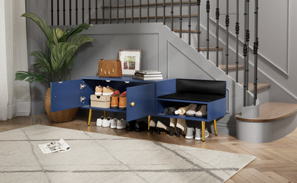 Modern Hidden Storage Bench Navy Upholstered Seat