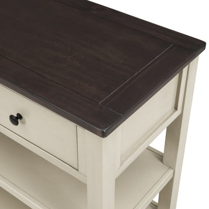 Beige Wood Console Table – Espresso Accents