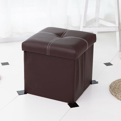Foldable Ottoman Storage Stool Leather Gray