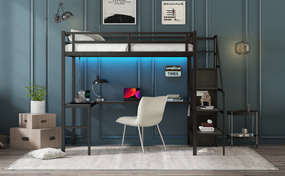Full Loft Bed with Desk & Storage – Gray