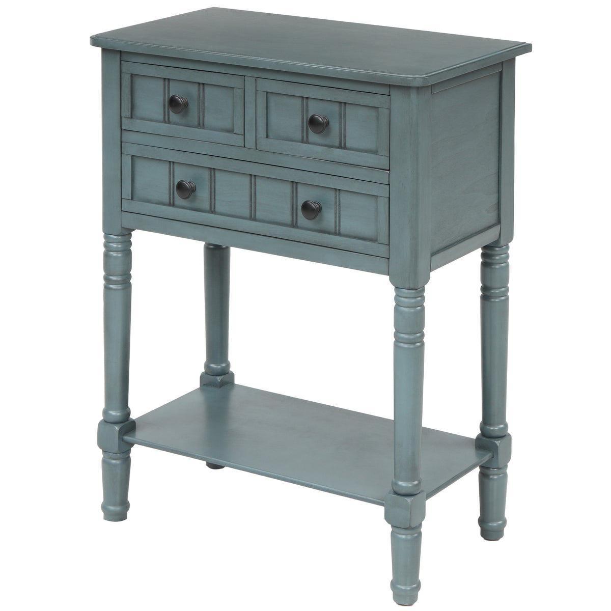Slim Console Table with Drawers Navy Finish