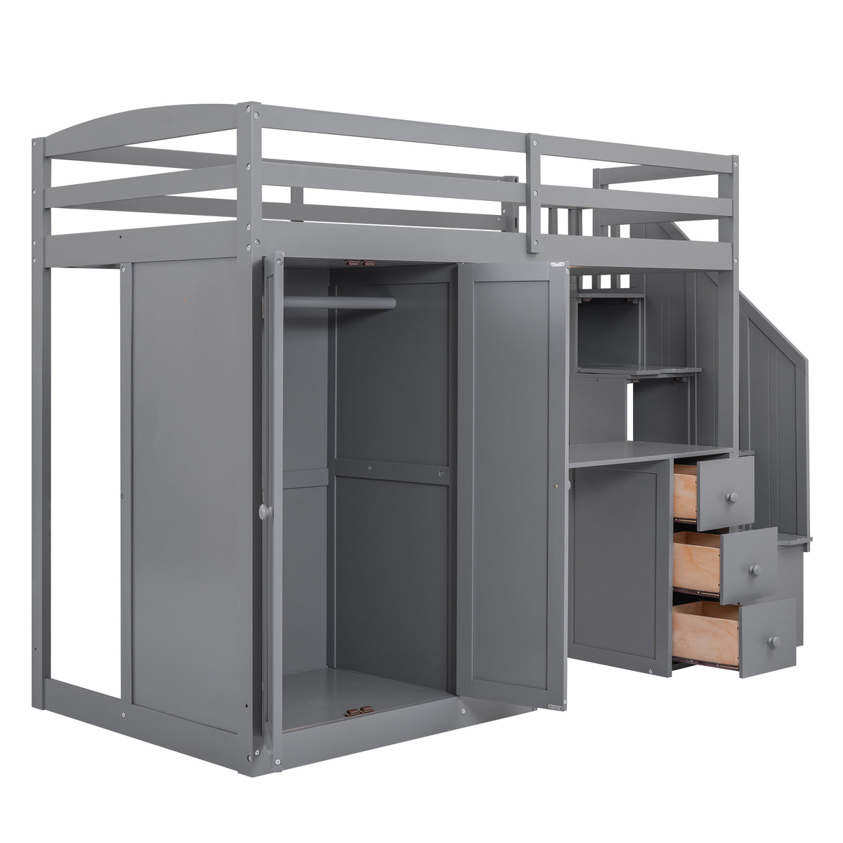 Twin Loft Bed with Wardrobe Gray