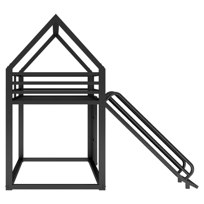 House Twin Bunk Bed with Ladder Black