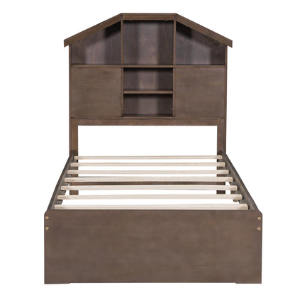 Twin Platform Bed with Storage Drawers Walnut