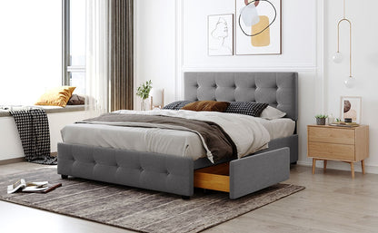 Upholstered Platform Bed with Drawers Light Gray