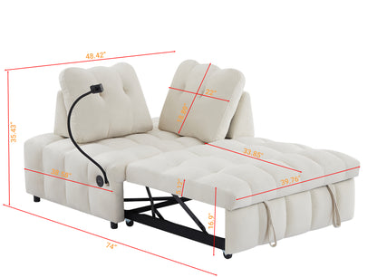 Velvet Sofa Bed with Storage – Beige