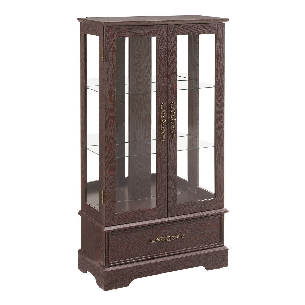 Light Oak Display Cabinet with Glass Frame and Drawer