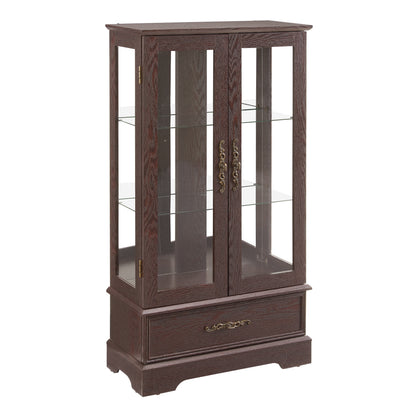 Light Oak Display Cabinet with Glass Frame and Drawer