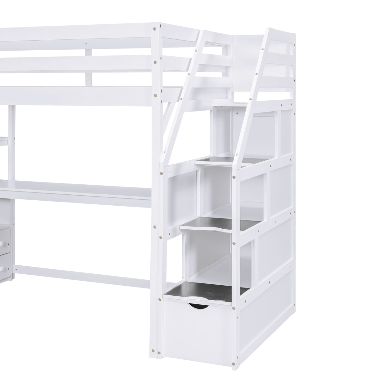 Twin Loft Bed with Storage Staircase White