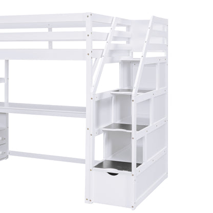 Twin Loft Bed with Storage Staircase White