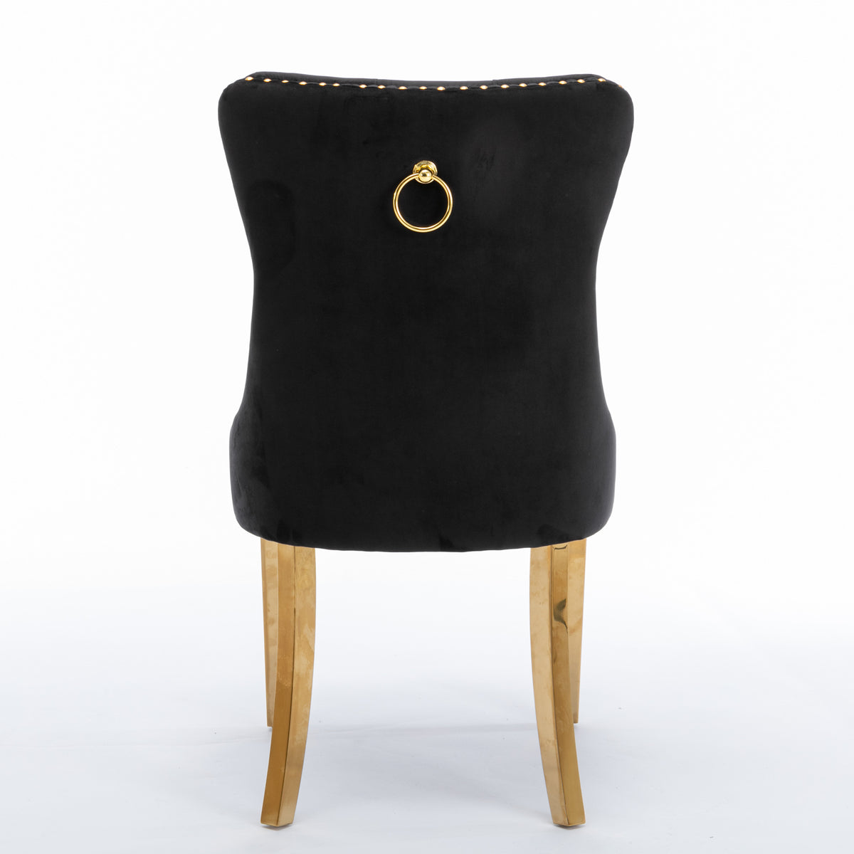 Velvet Dining Chair Set (2 pcs) – Black & Gold Trim
