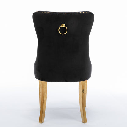 Velvet Dining Chair Set (2 pcs) – Black & Gold Trim