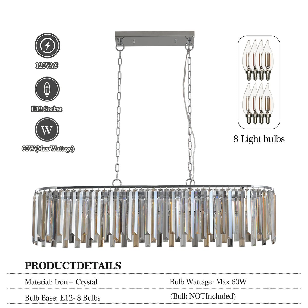Oval Crystal Ceiling Chandelier