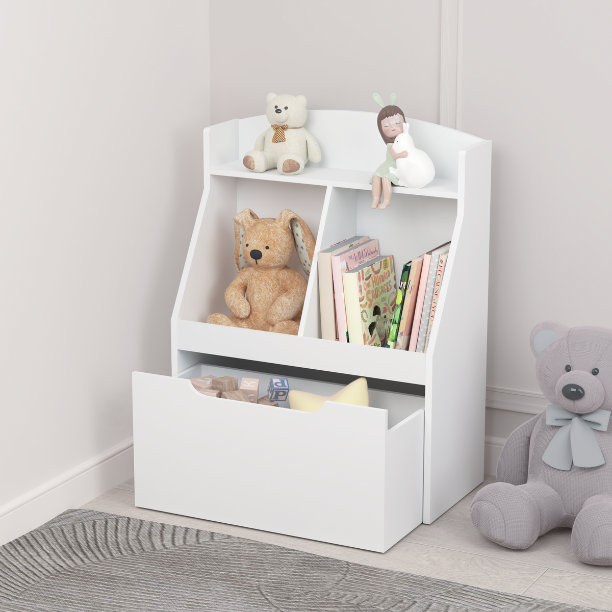 Rolling Book Display Shelf – White Children’s Library Piece