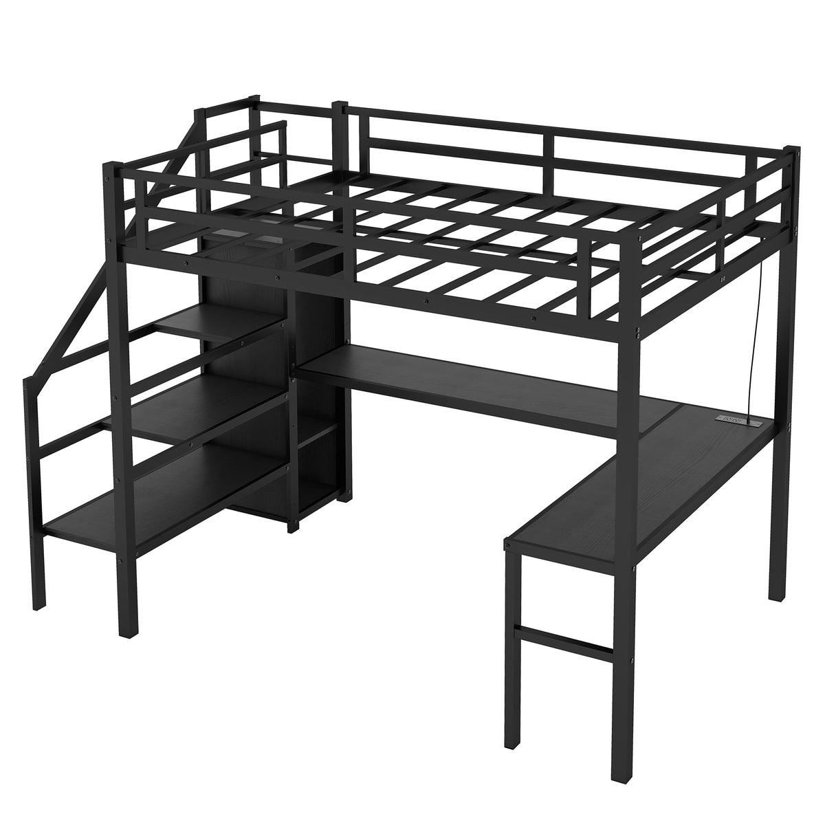 Full Loft Bed with Desk & Storage – Gray