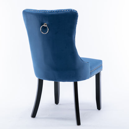 Tufted Velvet Dining Chair Set (2 pcs) – Blue