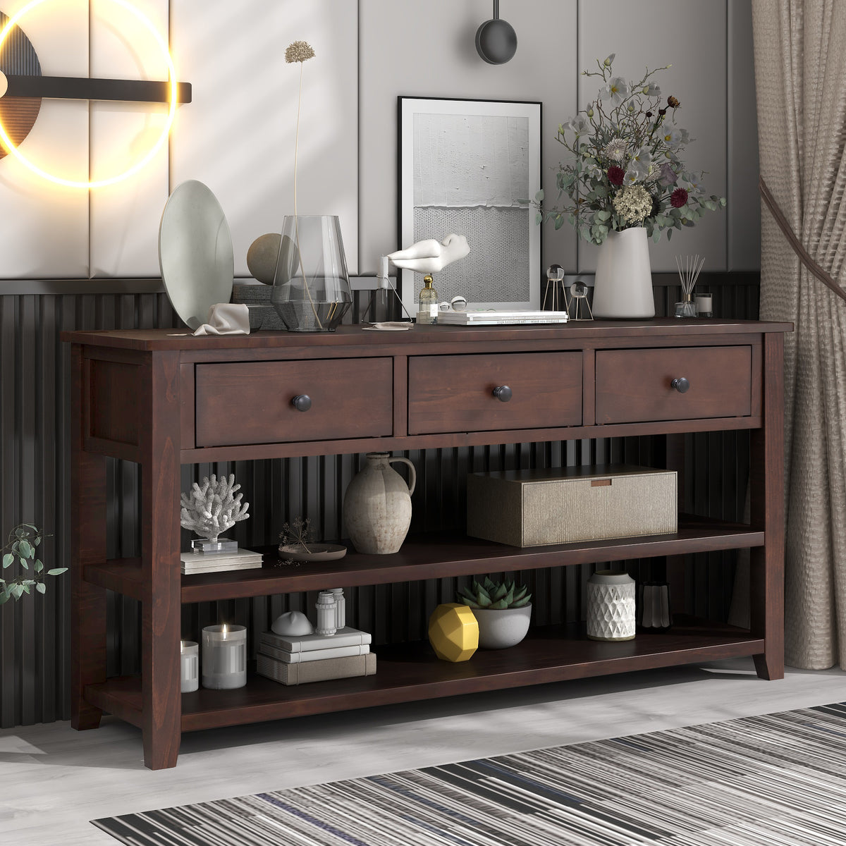 Retro Wood Console Table – Espresso Finish
