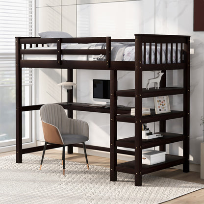 Twin Loft Bed with Storage Espresso Finish