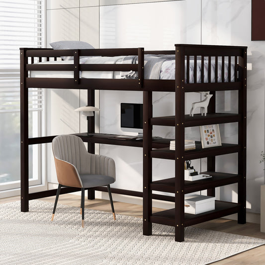 Twin Loft Bed with Storage Espresso Finish
