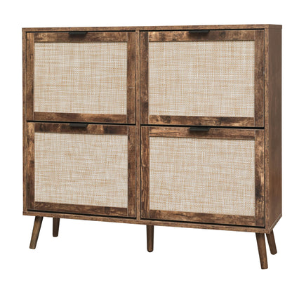 4-Door Freestanding Shoe Cabinet with Storage Shelves