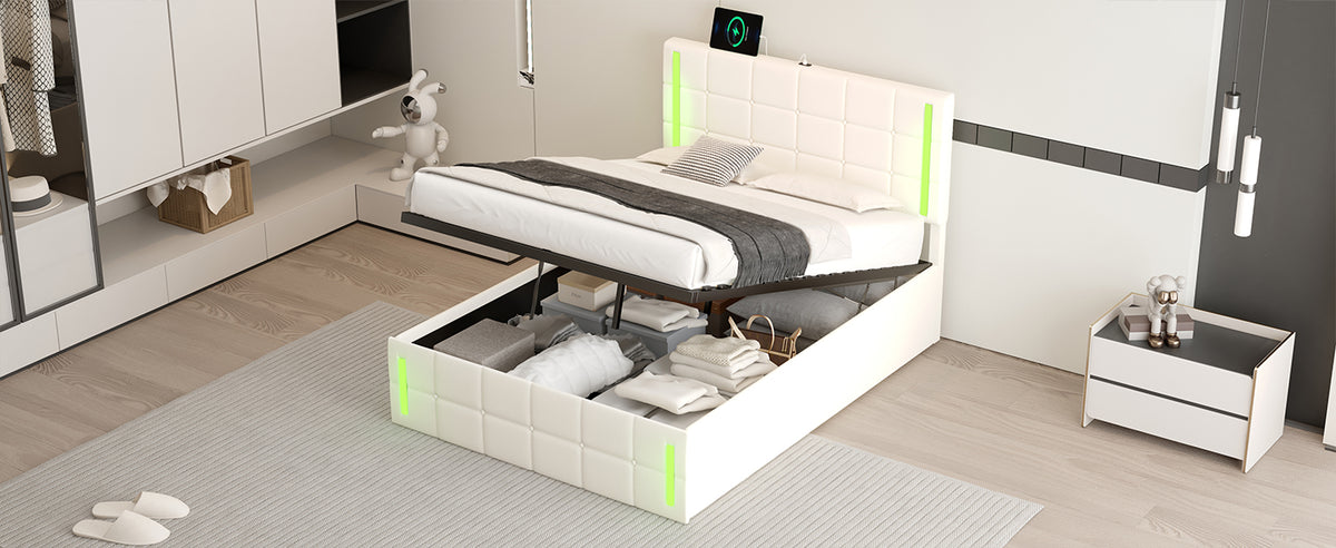 Full Hydraulic Storage Bed – White Finish