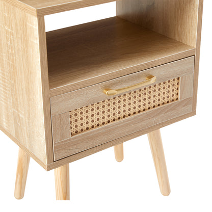 Rattan End Table with Drawer Natural Finish