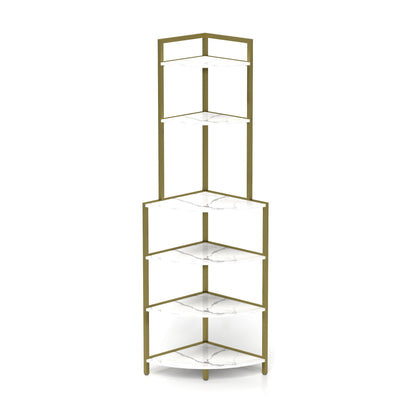 6-Tier Wooden Bookshelf Corner Storage Brown