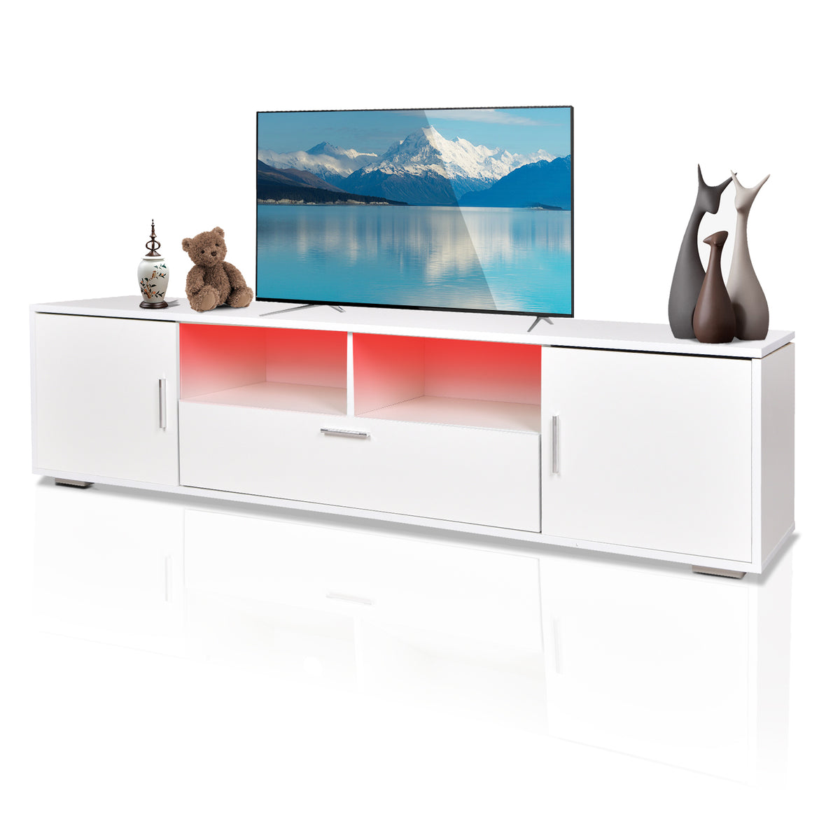 Modern LED TV Stand with Storage White