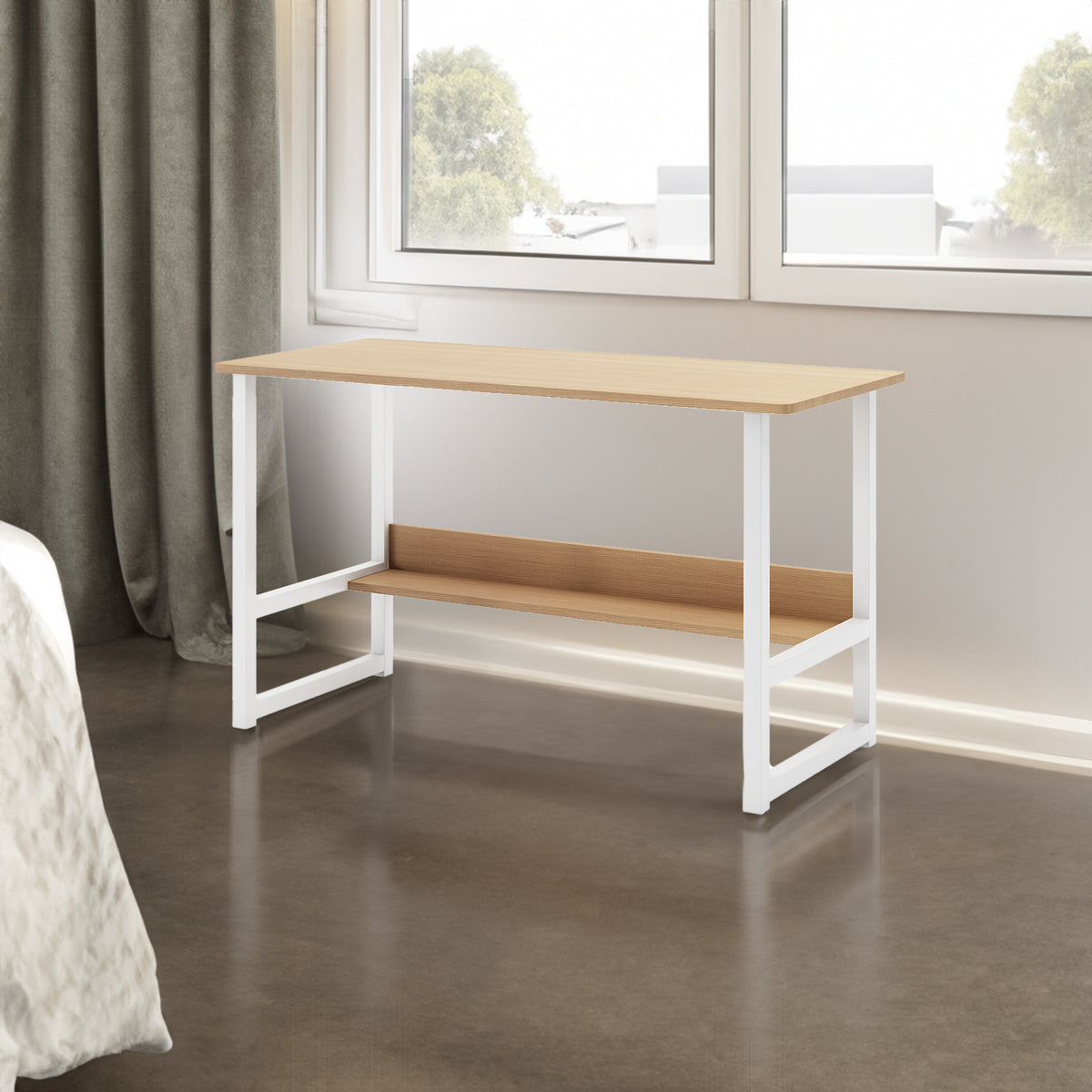 Compact Wooden Study Desk with Storage Shelf