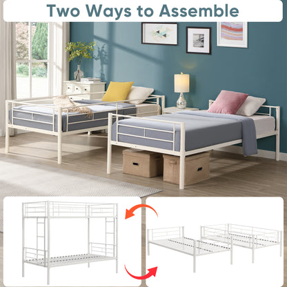 Twin Metal Bunk Bed with Safety Rail White