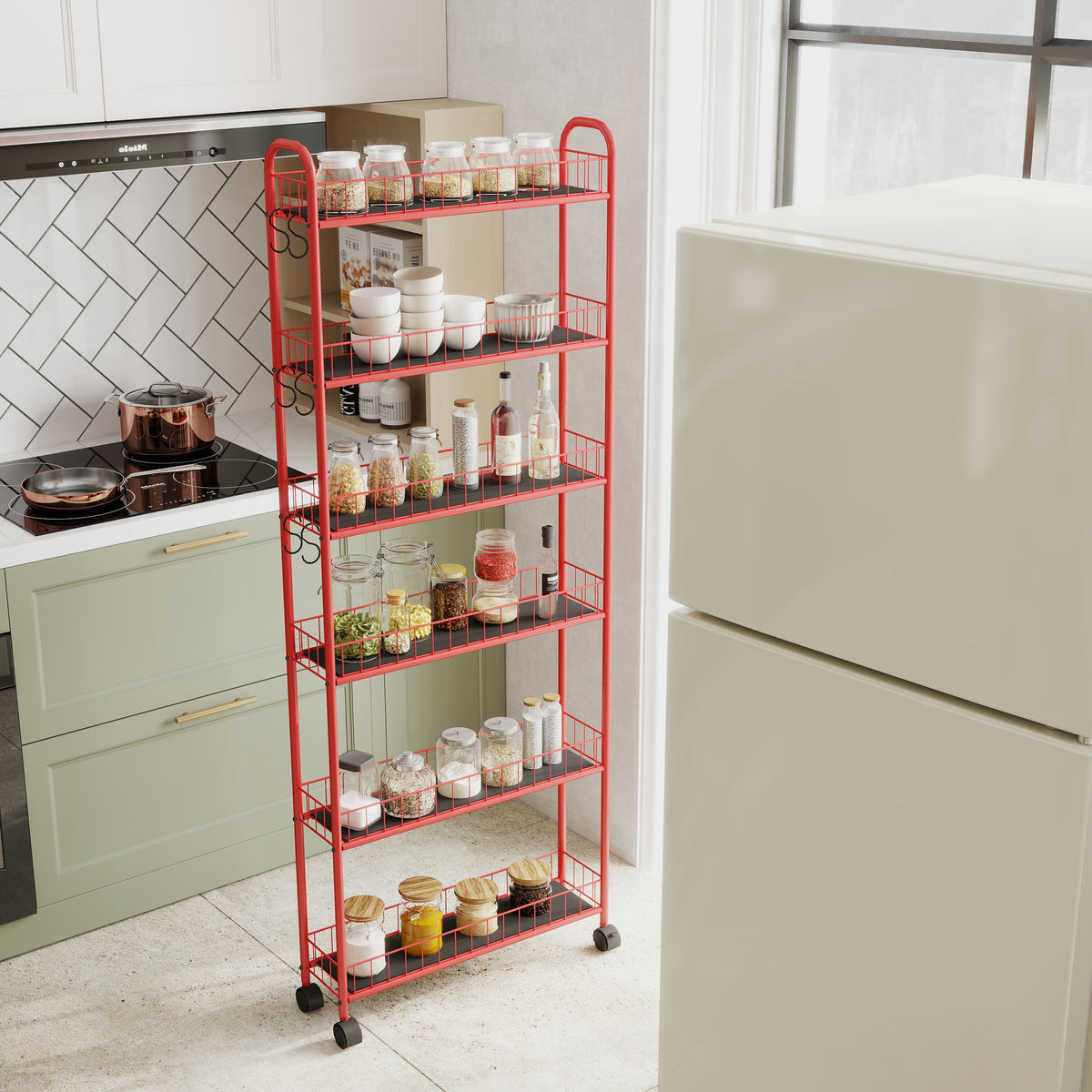 6-Tier Rolling Utility Cart – Red