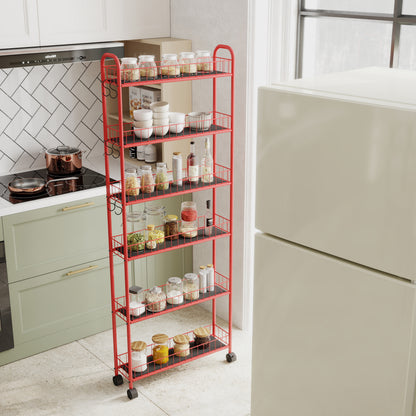 6-Tier Rolling Utility Cart – Red