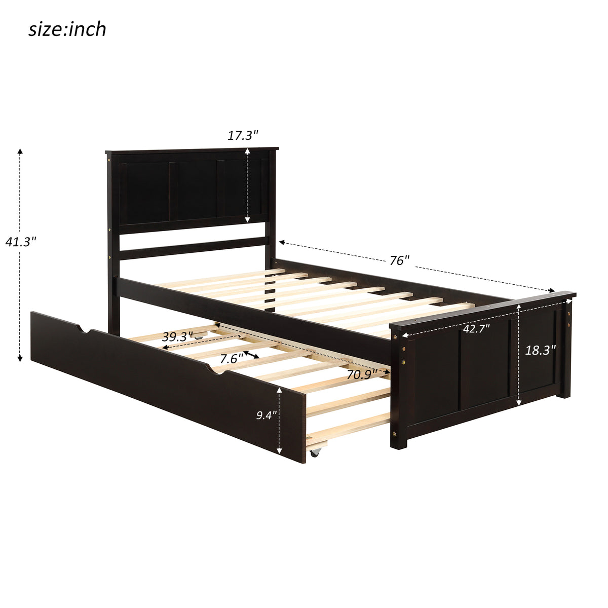 Platform Bed with Trundle Espresso Finish