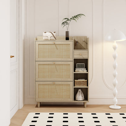 Bohemian Shoe Cabinet with Rattan Flip Drawers Natural