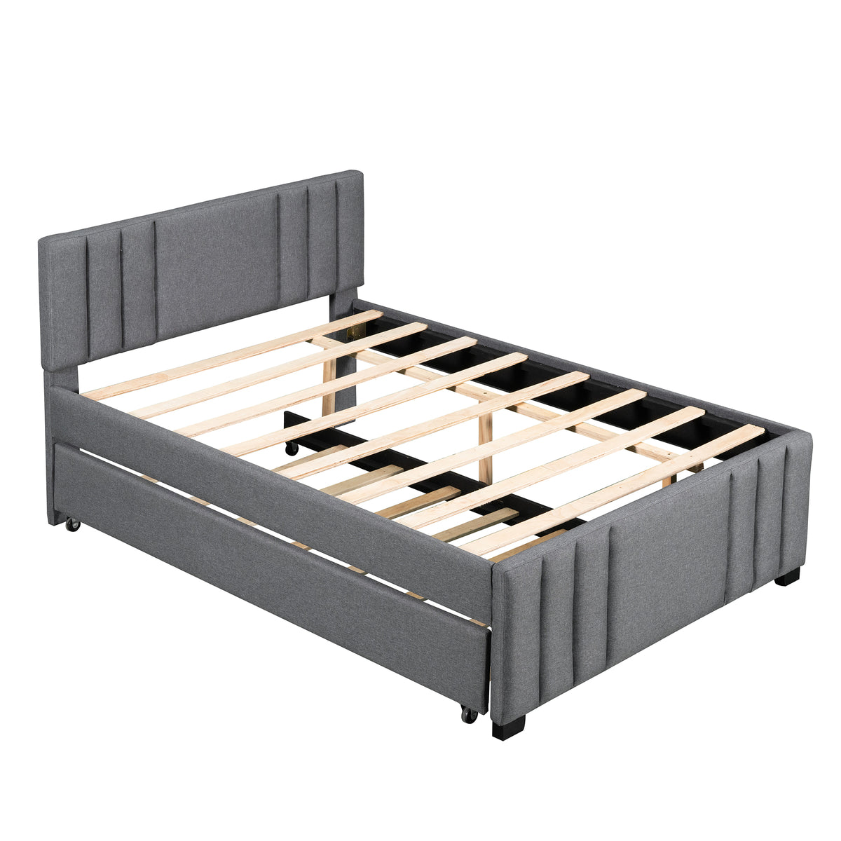 Full Upholstered Bed with Trundle Gray