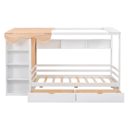 Twin House Bed with Wardrobe White