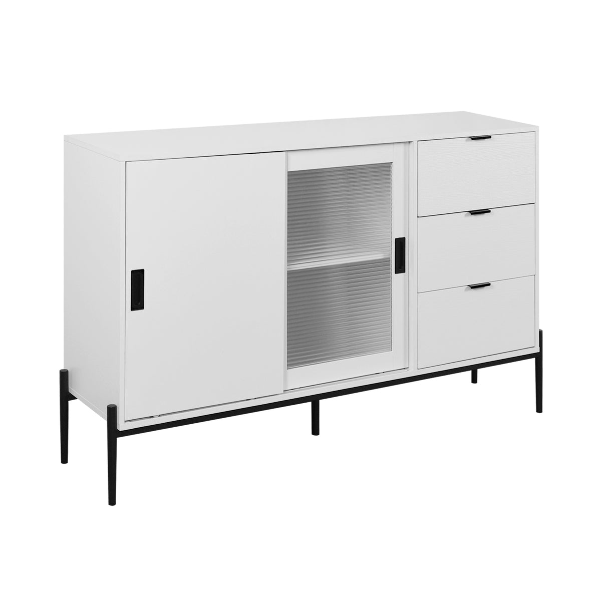 Modern White Console Cabinet with Sliding Doors